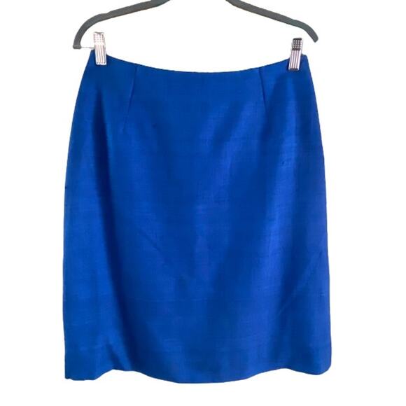 Clare Joseph Vintage Hand Loomed Pure Matka Silk Blue Skirt Sz 10 - Picture 1 of 9